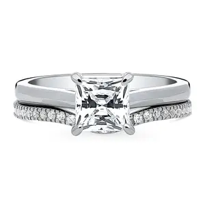 Solitaire Wishbone 1.2ct Princess CZ Ring Set in Sterling Silver