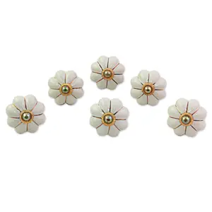 NOVICA Artisan Handmade Floral Ceramic Cabinet Knobs | Off-white Decorative Hardware | Metal Decor Accessories | 'Pale Floral Beauties' | Set of 6