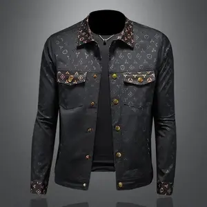 Autumn new dark flower jacket men's large size lapel casual slim handsome trendy clothing Menswear Coats Classic Black Fashion Stylish Top Gamis Cotton Long Sleeve Tights