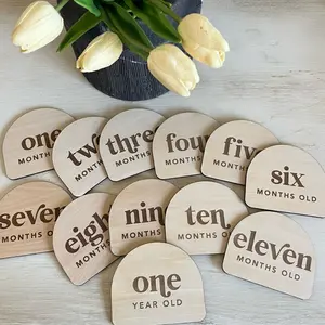 Baby Monthly Milestone Markers 1-12 Month Wooden Discs for Baby Photos Hello World Baby Shower Growth Milestones