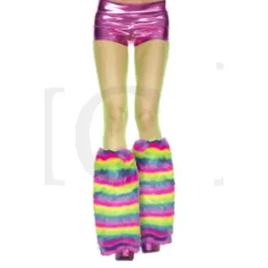 212 MAIN Sky Hosiery 5539 Striped Rainbow Faux Fur Leg Warmers - Men's Costume Accessory, Faux Fur Fabric