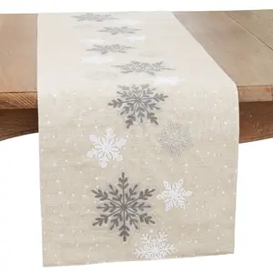 Saro Lifestyle Frosty Snowflakes Table Runner 16"x70" Beige Saro Lifestyle Frosty Snowflakes Table Runner 16"x70" Beige