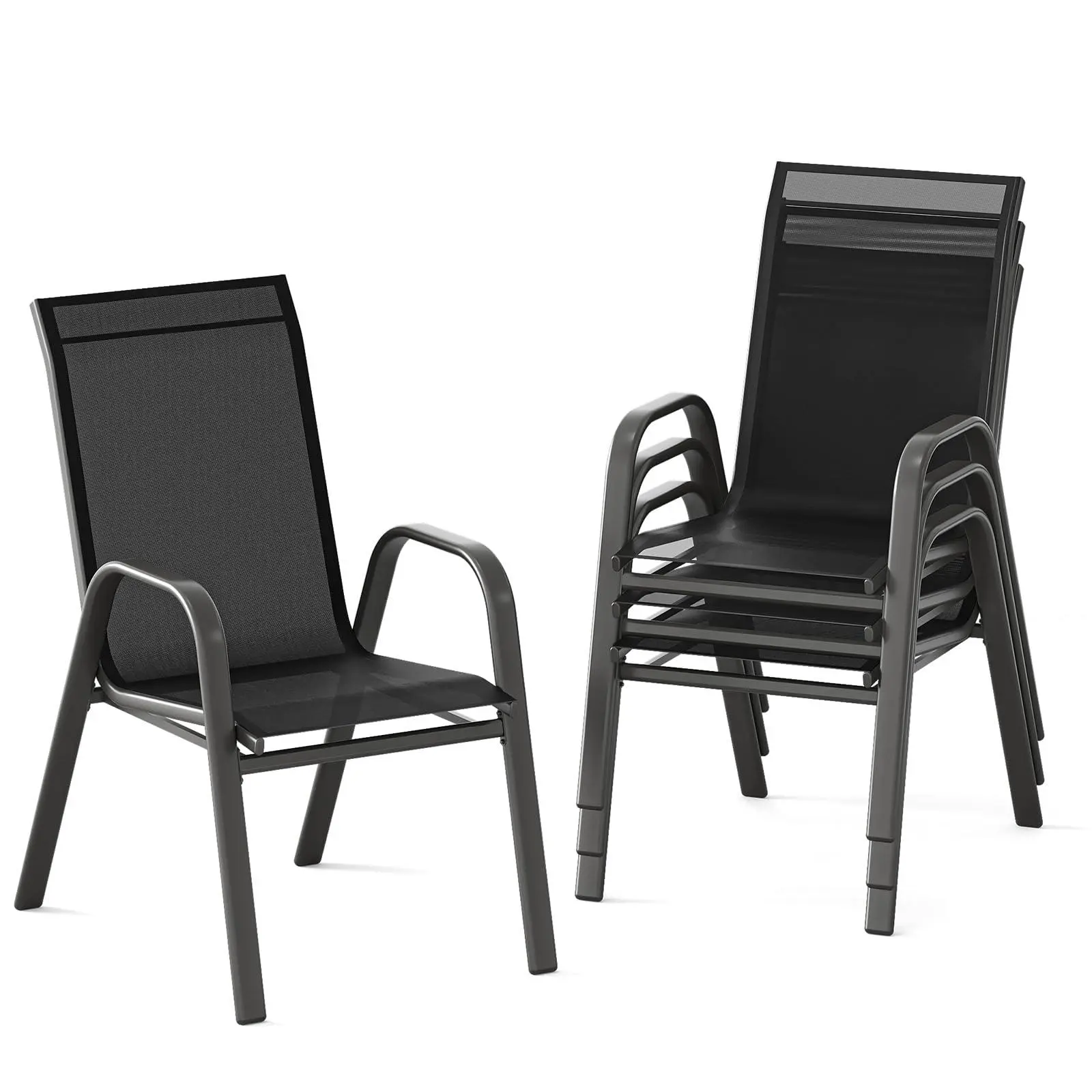 Gaomon 4-Piece Patio Lounge Chair Set with Armrest - Ergonomic High-Back Stackable Outdoor Living Furniture, All-Weather Textilene, Heavy-Duty Frame, All-Seasons Use, Quick Assembly Required for Balcony Outdoor, Lawn