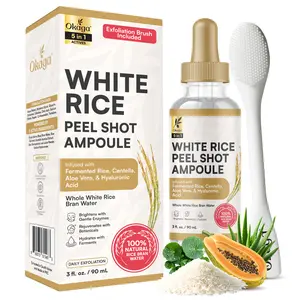 Okaga Natural White Rice Peel Shot Ampoule - 100% Organic Serums for Brightening, Exfoliating, and Moisturizing - Suitable for All Skin Types