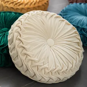 Round Velvet Pumpkin Pillow Wheel Pad, European Style Foldable Decorative Waist Cushion, 38cm Multi-Functional Soft Padded Cushion Home Decor for Balcony and Office Use