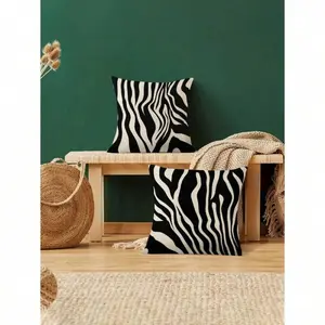2pcs/Set Modern Style Black And White Zebra Pattern Linen Decorative Pillow Cover, 45cm*45cm/17.72in*17.72in Square, Single Side Printed, Soft And Comfortable, Suitable For Daily Home Decoration (Pillow Core Not Included)