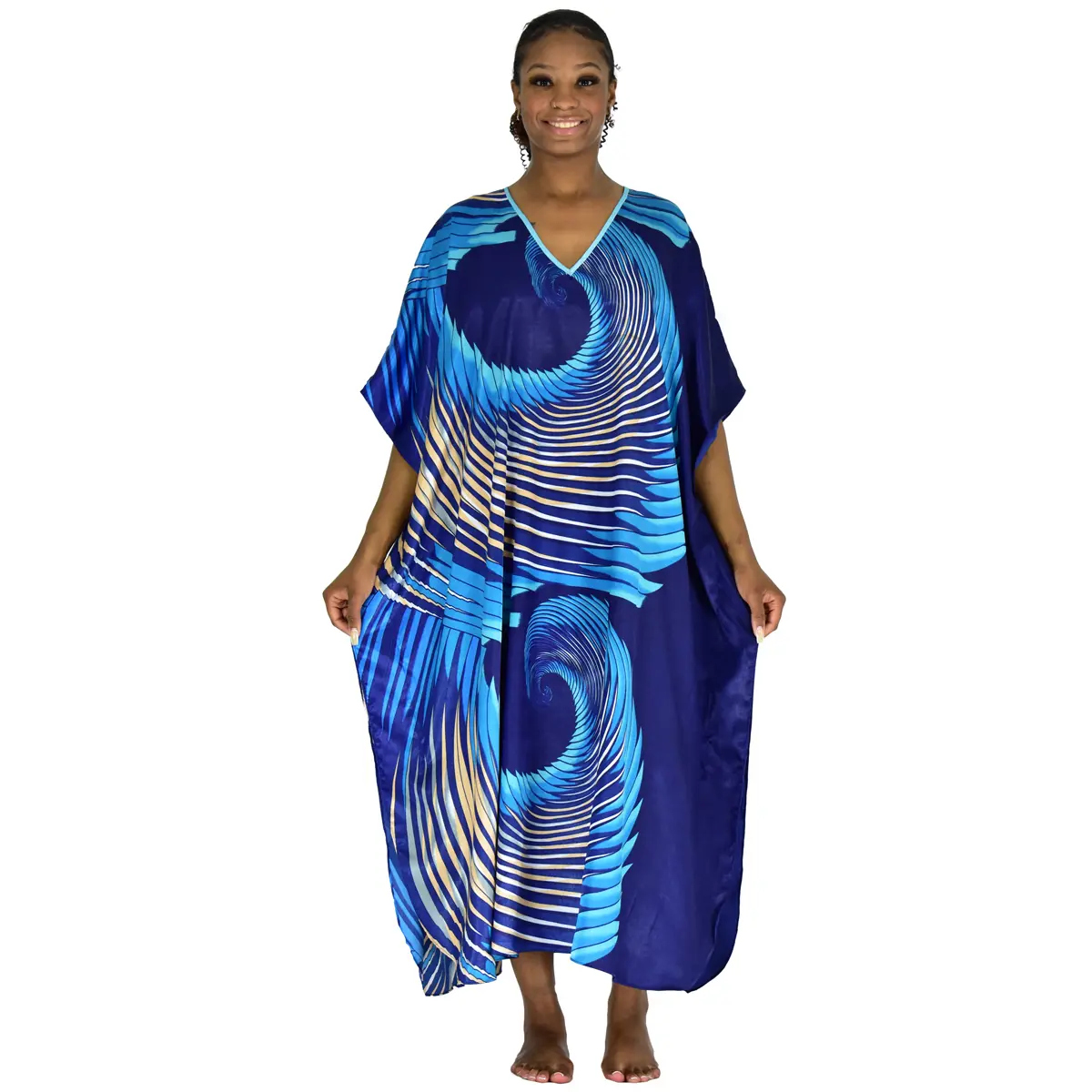 Up2date Fashion Women's Original Polyester Satin Caftan-Kaftan, Polar Vortex Print, Comfortable Sleeved, Elegance Style, 1 Size (Caf-16RB)