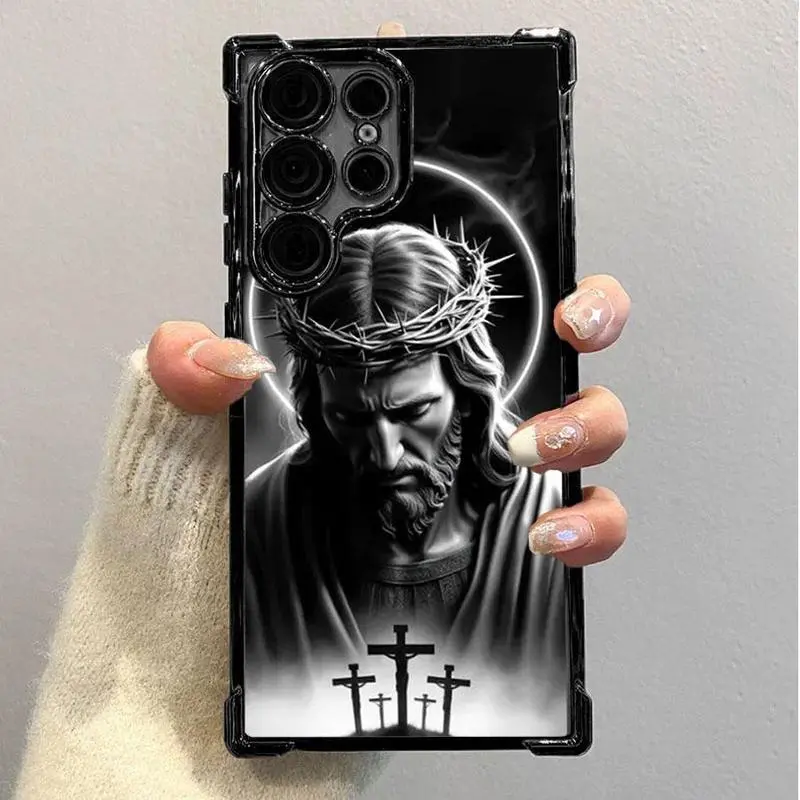 Jesus Clear Protective Four Comers Air Cushion Anti-drop CellPhone  Clear BracketPhone  For SAMSUNG GALAXY S22 S23 S24 FE ULTRA PLUS Four Corners  #SMYS7 Thin Magnetic Wireless Charging Case iphone 16