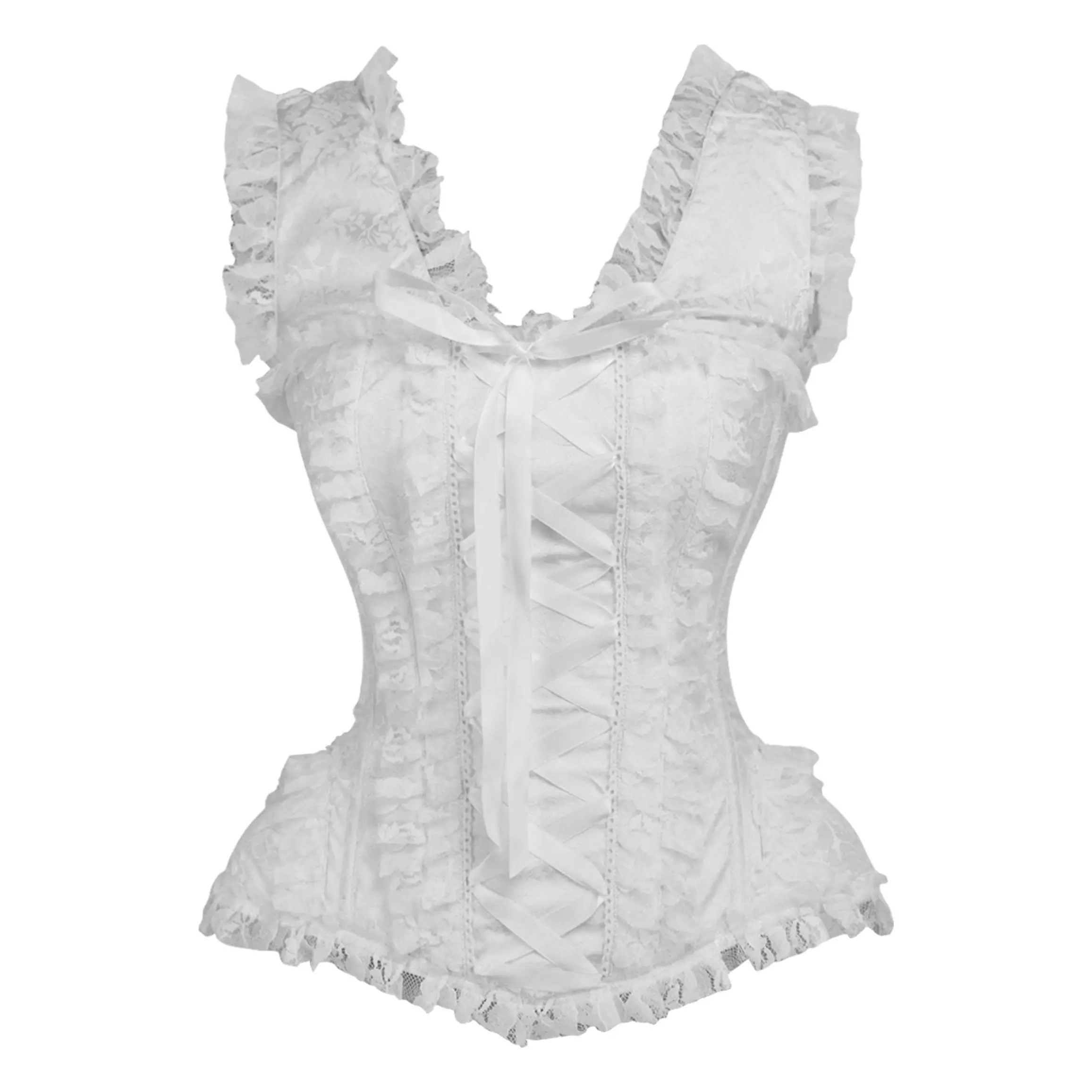 LIMITED EDITION Top Drawer White Brocade & Lace Steel Boned Corset w/Cap Sleeves