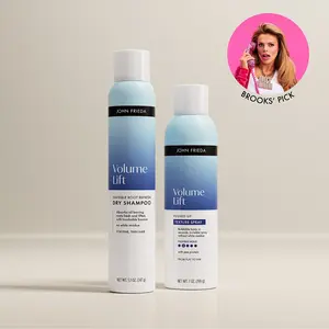 Brooks Nader’s John Frieda Bombshell Volume Boost Bundle, Volume Lift Invisible Root Refresh Dry Shampoo + Volume Lift Push-Up Texture Spray, Root-Lifting, Oil-Absorbing, Buildable Body