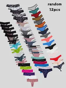 12pcs Pack Randomly Assorted Low Rise Cotton Lace Sexy Comfortable Tanga Thongs for Women in Assorted Colors