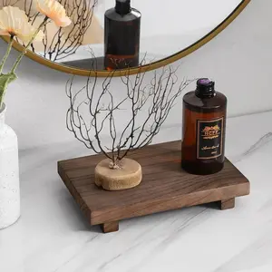 Wooden Tray Pedestal Stand, Bathroom & Vanity Organizer, Hand Washable Design, Ideal for Soaps & Candles, Durable Wood Material, Bathroom Accessory