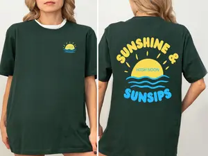 High Noon Sunshine & Sunsips T-Shirt, Trendy Day Drinking Graphic Tee, Summer Vacation Nooners Shirt, Cute Hard Seltzer Lover Top