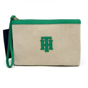 Tommy Hilfiger Mary Ellen II Large Wristlet Natural/Olympic Green Chic Everyday Organizer with Zip-top Closure & Detachable Wrist Strap
