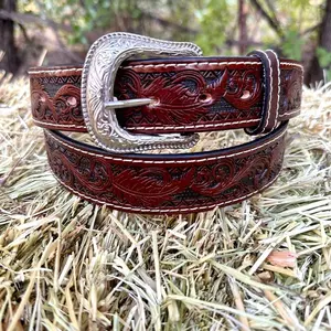 Brown Leather Belt Men’s Western Belt with Removable Buckle Gift for Dad, Handcrafted Tooled Leather, 1.25" Wide, Authentic Cow Hide Design tooled aesthetic