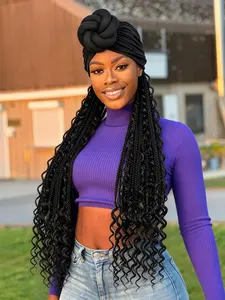 Extra-Long Knotless Braided Headband Cape, Lightweight Synthetic Protective Hairstyle, Curled Ends Ideal for Women, Curly Headband Wig