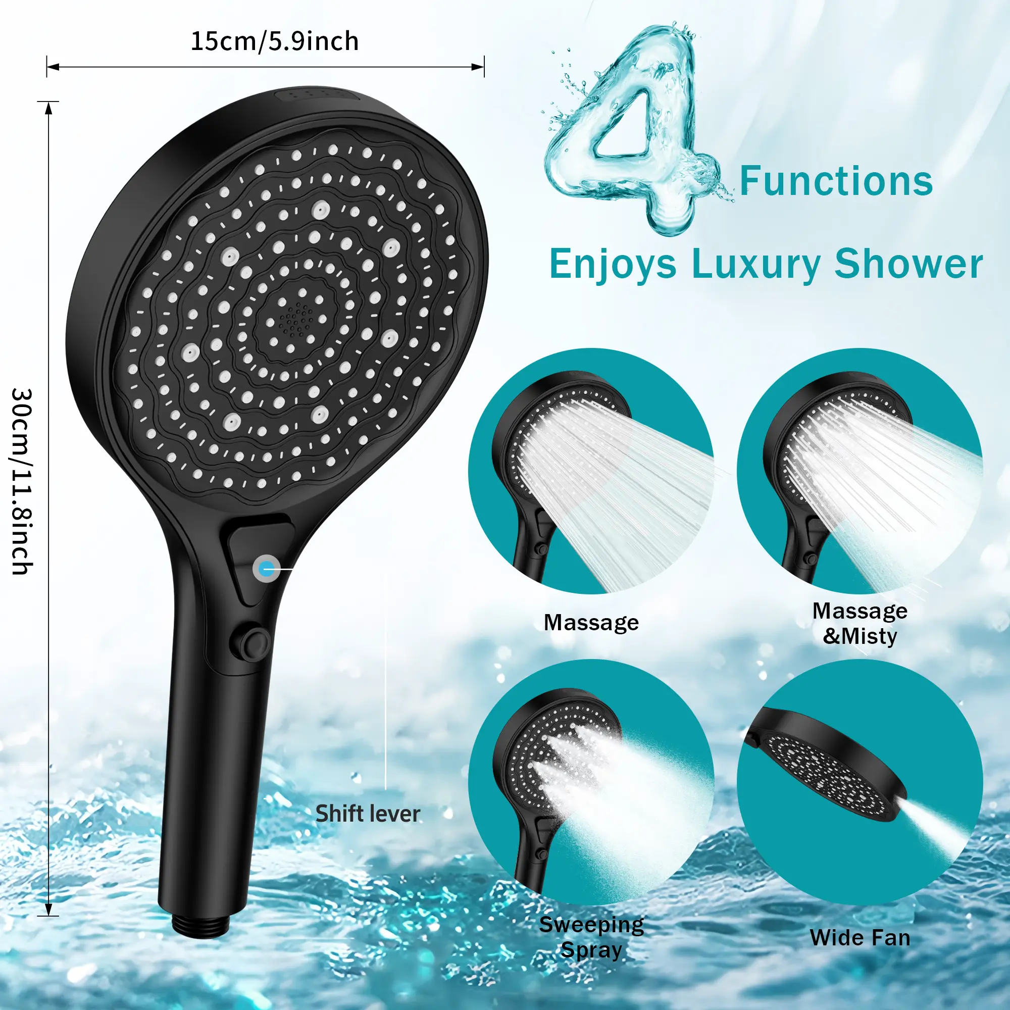 High Pressure Rain Shower Head: Upgrade Shower Heads 2-in-1 Handheld And Shower Head Set , With Long Hose And T-Valve Bathroom Waterfall Modern
