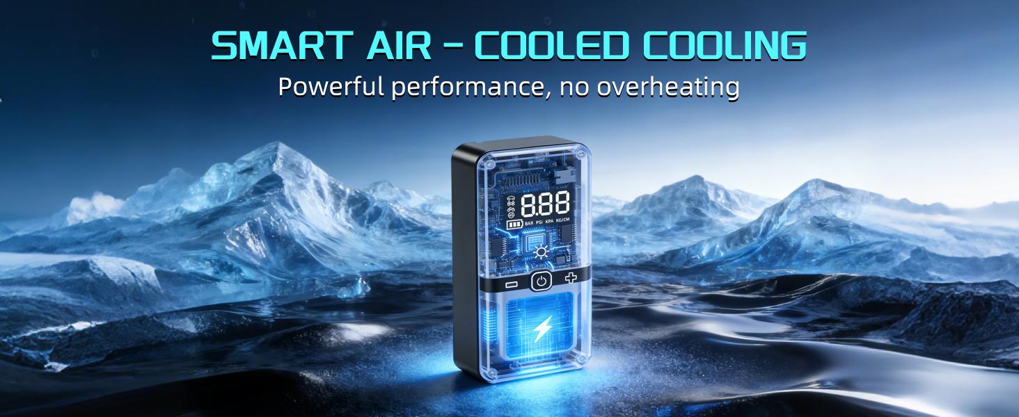 High Performance Air Compressor, 150 PSI Fast Inflation, 3X Faster Pumping, Smart Pressure Detection, Built in LED Light