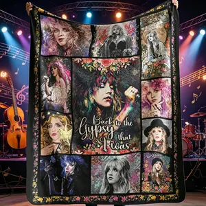 Stevie Nicks Gypsy Era Collage Flannel Blanket, Vintage Rock Music Icon Art Throw, Cozy Sherpa Fleece Blanket for Fans, Gift for Music Lovers, Bedroom Decor