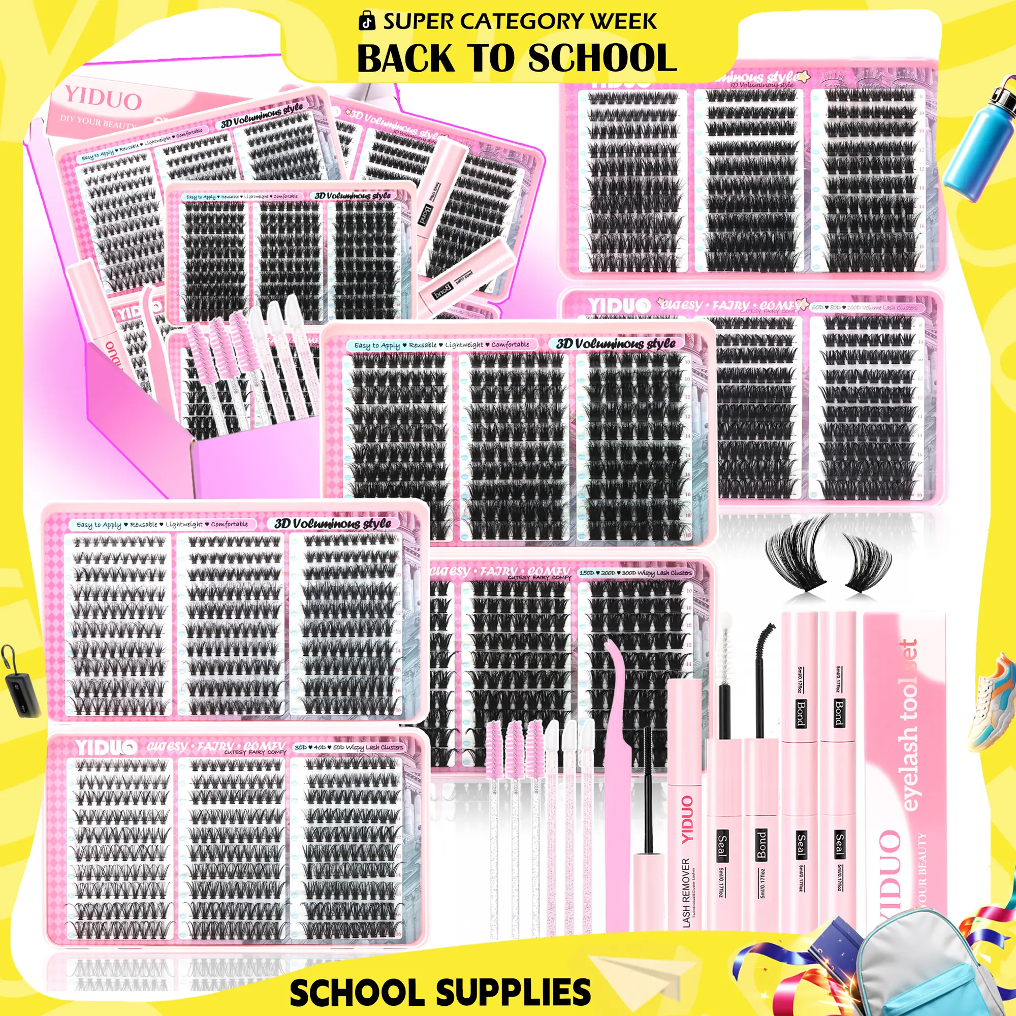 YIDUO Individual Lash Clusters Kit – Fluffy Mixed Eyelash Extensions with Lash Book, Versatile Volume Choices, Great Value Set, Comes with Bond & Seal, Ideal for Home Use and Salon Stylists BackToSchool