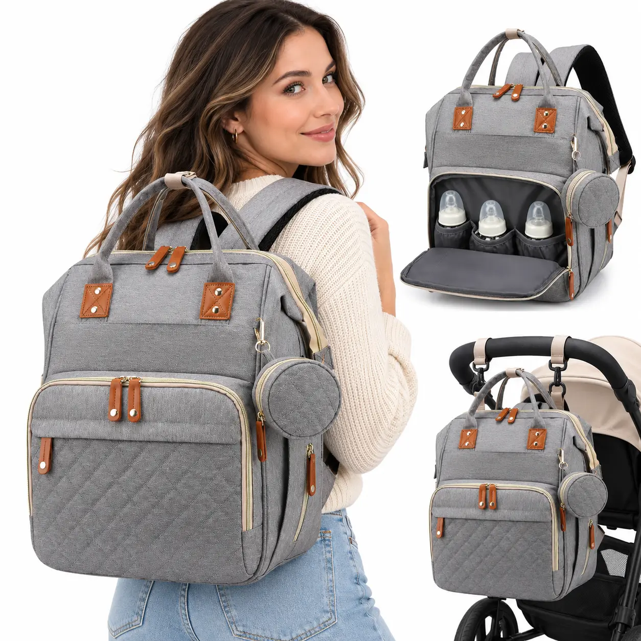 Large Capacity Baby Diaper Bag Backpack, Waterproof Travel Backpack for Mom Dad with Multiple Pockets, Insulated Bottle Holders, Stroller Straps, Easy Access Wipes Pocket and Lightweight Design