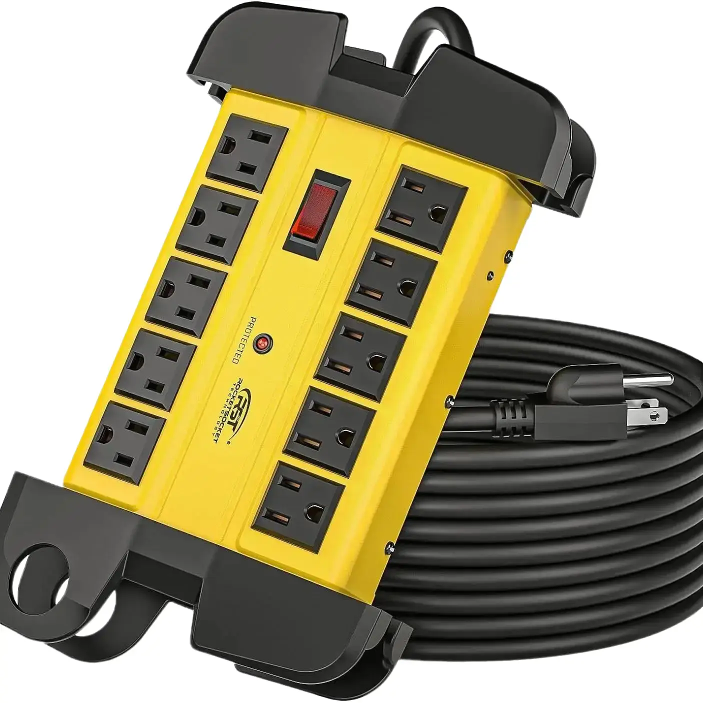 CRST Durable Rectangle 10-Outlet Heavy-Duty Metal Surge Protector Power Strip for Adults & School Use, 2800 J Protection, Long Extension Cord, Cord Wrap Holder, Mountable Design, ETL Listed Plug Sockets Accessory
