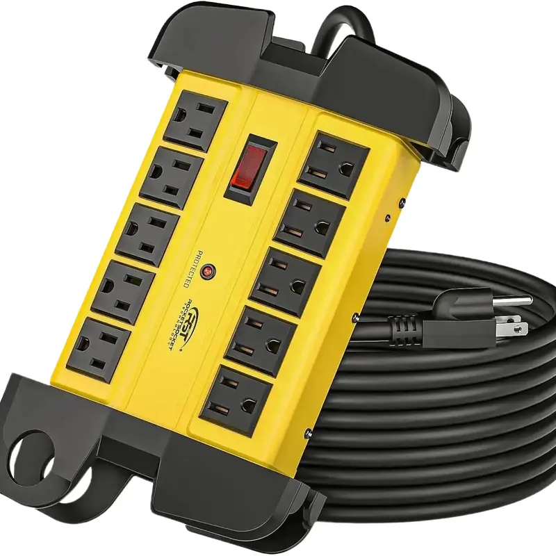 CRST Durable Metal Casing Rectangle Power Strip - 10 Outlets Surge Protector, 2800J Surge Defense, 1875W Support, Built-In On/Off Switch, Cord Wrap Holder, Long Extension Cord, Mountable Design, 125V, US Plug, ETL Listed for Home, Office