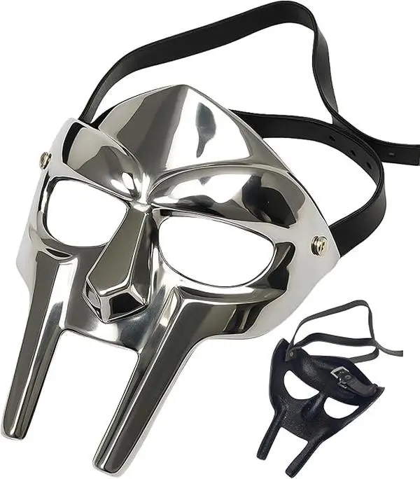 MF Doom Mask - Metal Roman Gladiator Helmet Halloween Mask, Comfortable Cosplay Costume Accessory with Adjustable Leather Strap, Rust-Free, Oil-Free, Lightweight Armor for Halloween Costumes, Accessories