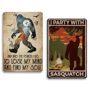 Vintage Sasquatch Bigfoot Metal Tin Sign, Wall Metal Plaque, Rustic Wall Art Decor, Wall Decor for Garage & Man Cave, Home Decor