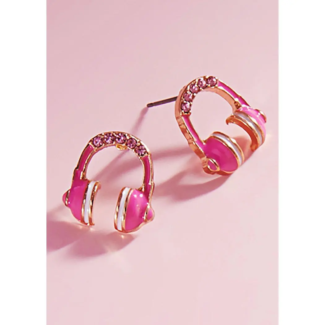 Pink Music Headphone DJ Earrings