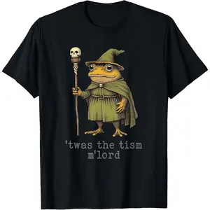 Men's humorous wizard frog with a pun on 'twas the night before Christmas' Graphic T-Shirt - Short Sleeve Crew Neck Regular Fit Casual Wear | Soft & Breathable Fabric, Durable Print, Everyday Comfort, Machine Washable
