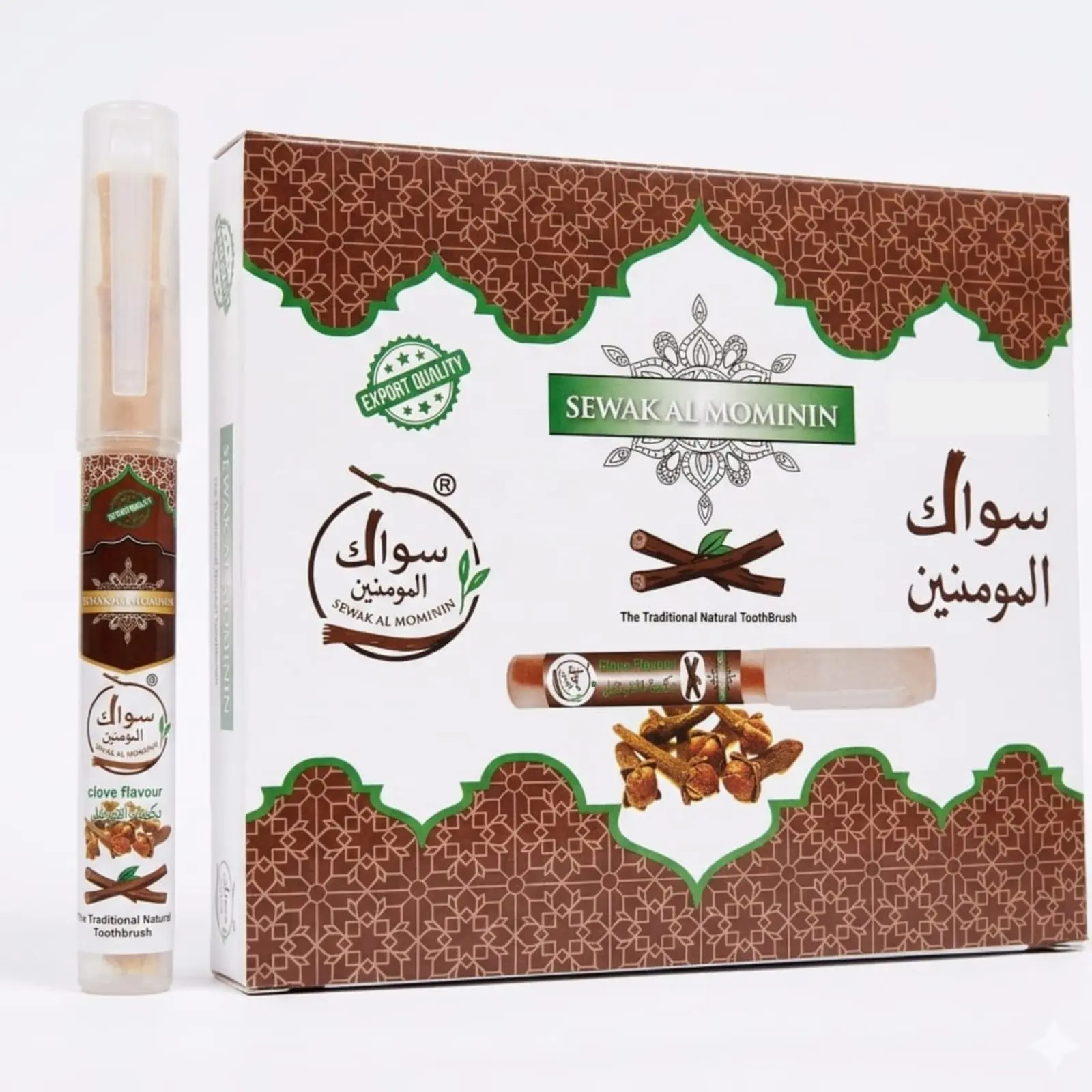 Sewak Al Mominin Clove-Flavored Miswak Oral Care Tool - Natural Stick Toothbrushes, Miswak Sticks for Teeth, Premium Protective Holder, Teeth Whitening Cleansing Non-Bristle Oral Tool