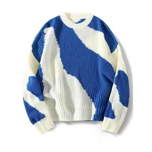 Men's Color Block Sweaters Casual Long Sleeve Crewneck Pullover knitted Top, Stylish Design Loose Fitted  Jumper, Aesthetic Warm Comfortable Sweatshirt Outfit,Daily life,  Hip-hop, Street wear, Going Out, School Days Fall Winter Preppy Clothes