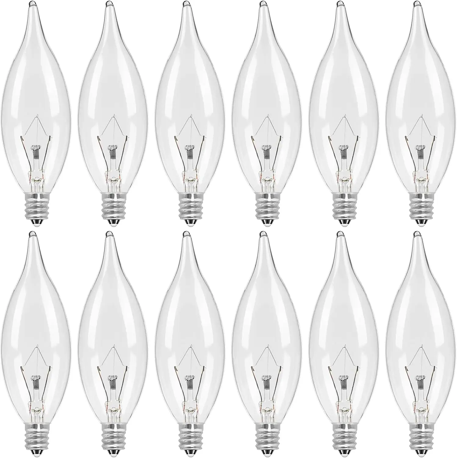 [New Deal]12-Pack E12 Candle Light Bulbs 40W Warm White 2500K, 380 Lumen Dimmable Chandelier Light Bulbs for Ceiling Fan, Pendants or Outdoor, CA10 Clear Candelabra Base Bulbs