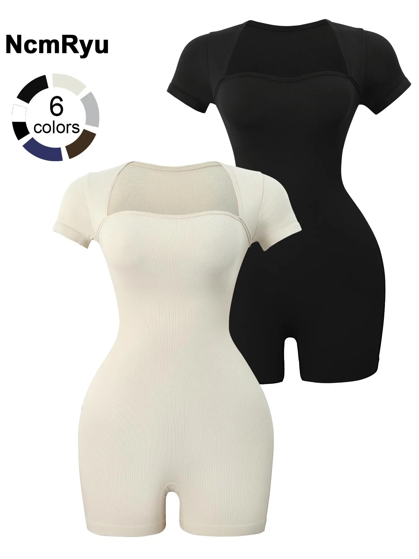 Women's Jumpsuit Shorts Square Neck Tight Fitting Short Sleeved Jumpsuit High Elasticity Sportswear Push Up Outdoor Training Suit Gym Yoga Jumpsuit