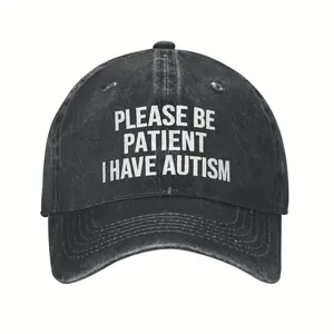 Autism Awareness "Please Be Patient I Have Autism" Baseball Cap - Adjustable 100% Casual Hat for Men & Women, Black with White Text, Comfort Fit for Golf & Casual Attire