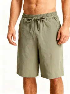 Men's Solid Color Linen Beach Shorts, Stylish Summer Breathable Loose-Fit Shorts for Beach Vacation and Outdoor Activities, Unisex Fashion Versatile Shorts