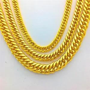 14mm 27.5inch Cuban Chain Gold Filled Jewelry Men's Necklace Snake Bone Boss Chain Flat Fortune Character Clasp Horsewhip Chain Wholesale Birthday Gift Waterproof High Quality