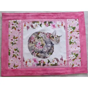 Kitty Cat Placemat 1 Floral Animals Darling Floral Cotton Handmade Quilted