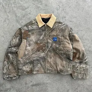 fashion camouflage men jacket American style street casualwear V neck polo top vintage pattern men women Harajuku sweatshirt（gift）