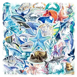 Ocean Series Sticker, Watercolor Marine Life Sticker, Collectible Fish Sticker, Decorative Sticker for Scrapbook, Journal, Notebook, Water Bottle, Car, Laptop, Car Stickers, Decorative Decal, Decal For Cars
