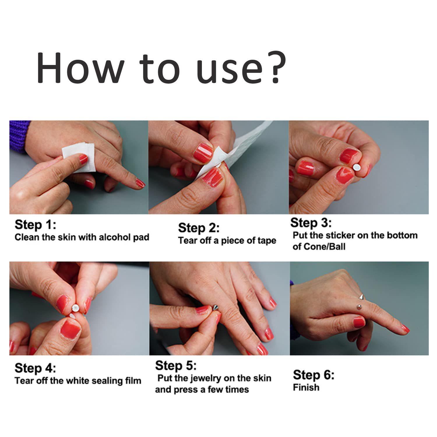 Fake Eyebrow Ring Fake Lip Labret Studs Replacement Balls Spike with 100pcs Sticker Non-Piercing Body Jewelry Fake Skin Piercing