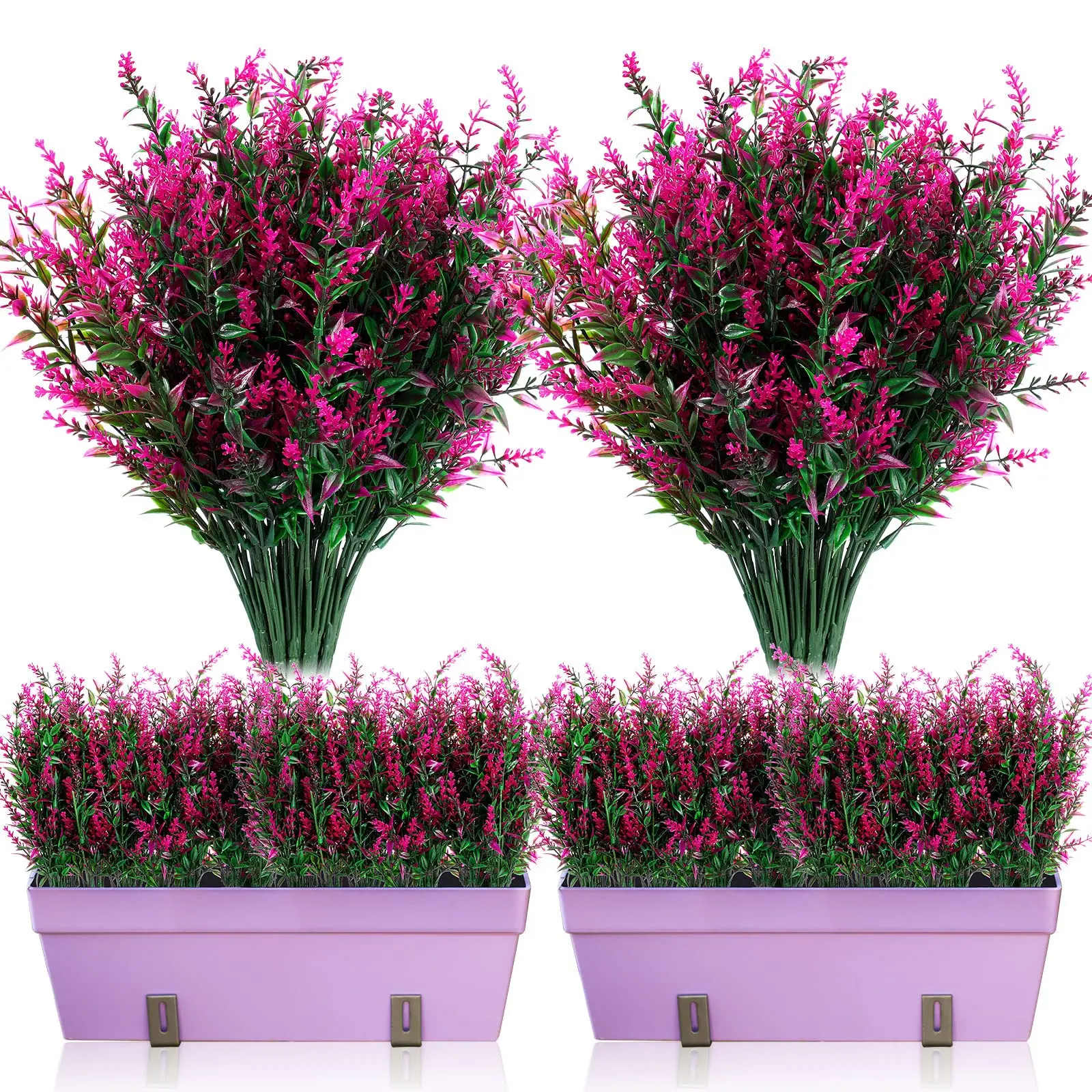12-Pack PVC Plastic Artificial Lavender Bushes - Decorative, Outdoor-Ready PVC Shrubs Resist Fading, Lightweight, UV-Resistant, Waterproof, Flexible Branch Fill, True-to-Life Leaf Textures, Indoor/Bedroom/Outdoor Table Centerpieces Home Ornaments