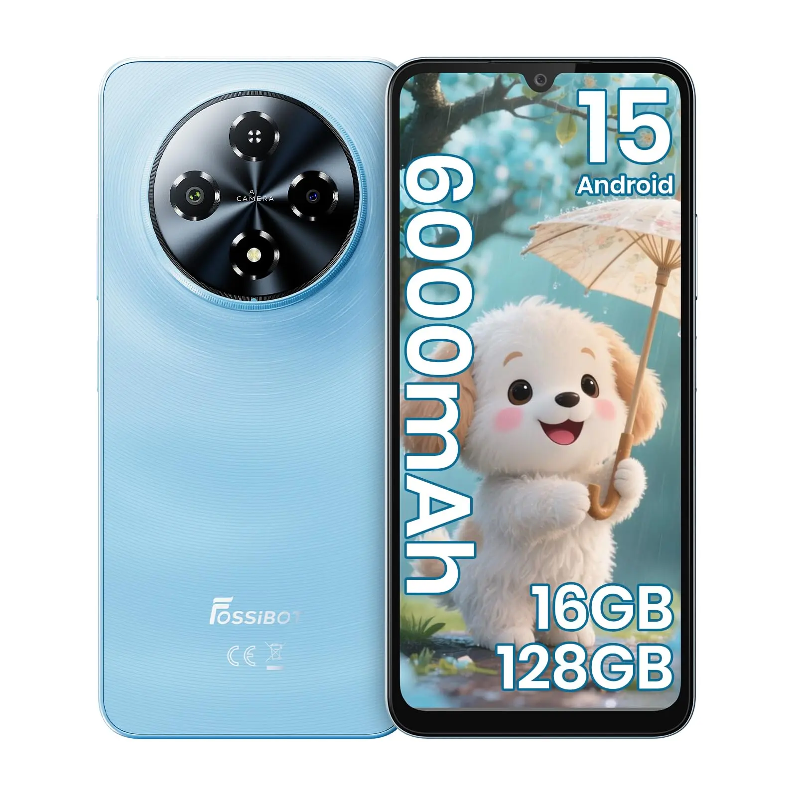 FOSSIBOT S5 Android 15 Cell Phone(2026), 16GB+128GB/2TB Unlocked Phone, 6.88" Display Smartphones, 6000mAh Battery 4G Dual Sim Mobile Phones, 13MP+8MP Camera, Gemini Al Octa-core Chipset/GPS/BT5.0