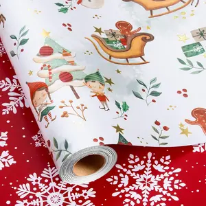 Christmas Wrapping Paper Roll - 17IN X 33FT - Santa Claus  Wrapping Paper Featuring Sleigh Christmas Tree  Reindeer Holly Gingerbread Reversible Snowflake for , Holiday,  Year