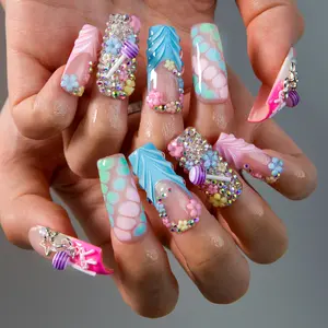 Lovful | NEW DROP Collection Handmade Acrylic Press On Nails | 10PCS Reusable | Salon Quality 3D Flower Rhinestones