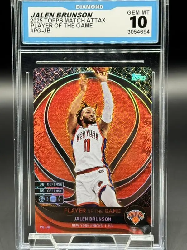 2025 Topps Match Attax Basketball Card #PG-JB Player of the Game Jalen Brunson Graded GEM MINT 10