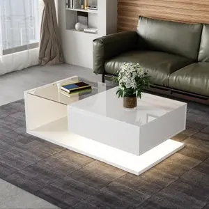 Coffee Table, High-gloss White. Side Tables, Coffee Tables With Glass And LED