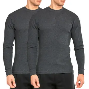 2 Pack Men's Thermal Shirts Cotton Waffle-Knit Long Sleeve Crew Neck Thick S-3XL Thick Plain Regular Big & Tall Menswear Casual Warm Tops Basic