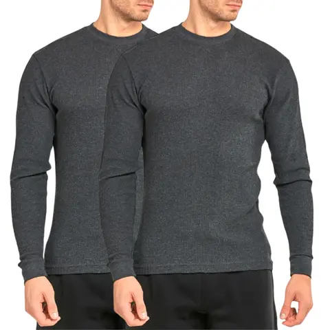 Men's 2-Pack Cotton Waffle-Knit Thermal Shirts, Long Sleeve Crew Neck Minimalist Garments, Thick Fabric Regular/Big & Tall Tops for Casual Streetwear, S-3XL